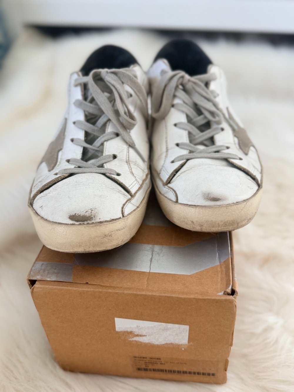 Golden Goose Superstar Sneakers White Beige Star Black Heel Size 40 - Picture 4 of 8